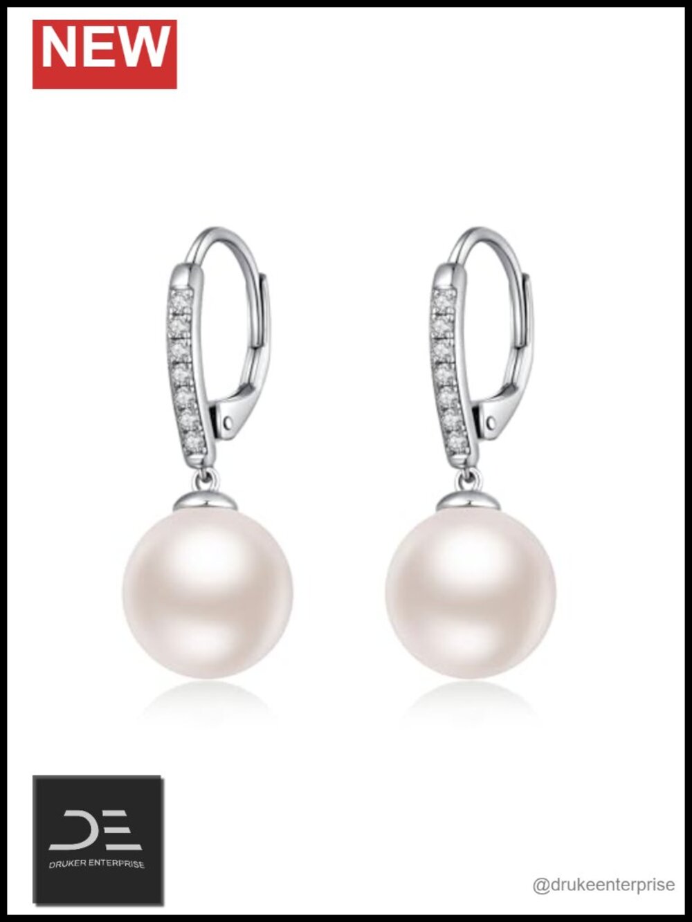 Genuine 925 Sterling Silver Pearl Dangle Earrings for Women - Cubic Zirconia